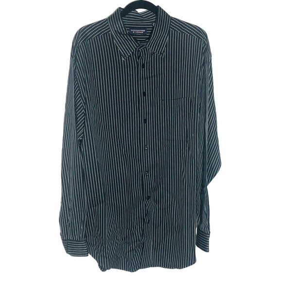 Roundtree & Yorke button down shirt striped collar long sleeve black green READ - Picture 1 of 10